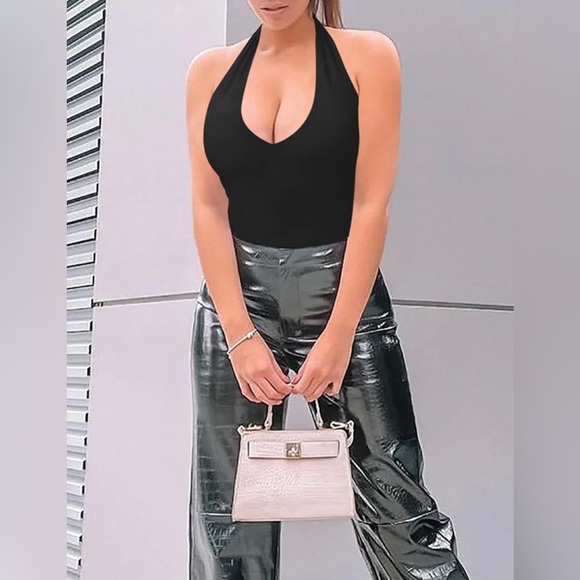 Women's Sexy Casual Halter V Neck Sleeveless Backless Slimming Bodysuits - Picture 1 of 7